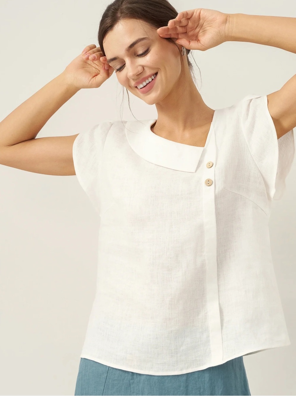 Lintico white Asymmetric Collar Linen Top NWT - Picture 10 of 10
